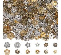 SUNNYCLUE 1 boîte de 360 pièces 12 styles Capuchons de Perles Florales en Alliage Perles de Fleur en Vrac Or Argent Bronze Antique Métal Vintage Tibétain Breloques D'Extrémité pour la Fabrication de B