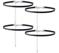 SUNNYCLUE 1 boîte de 4 colliers ras du cou en cuir noir fin noir pour Halloween, gothique, classique, tendance, colliers ras du cou fins avec fermoirs en laiton pour femmes, cadeaux de Noël, de