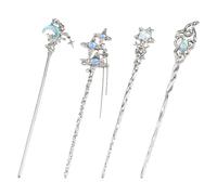 SUNNYCLUE 1 boîte de 4 épingles à Cheveux en Forme de Lune 4 styles Bâtonnets à Cheveux Chinois Hanfu Étoile Argentée Papillon Cœur Alliage de Résine Baguettes Tibétaines Vintage en Métal Asiatique po