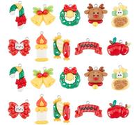 SUNNYCLUE 1 boîte de 40 breloques de Noël en résine de 10 styles - Breloques de Noël à dos plat - Jolies pommes, élans, béquilles, cloches, couronnes, bougies - Breloques de Noël pour la fabrication