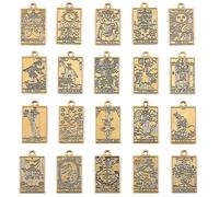 SUNNYCLUE 1 boîte de 40 breloques de Tarot 20 styles Breloques Occultes en Vrac Pendentifs Gothiques Rectangulaires en Métal Doré Antique pour la Fabrication de Bijoux Colliers Bracelets Boucles D'Ore