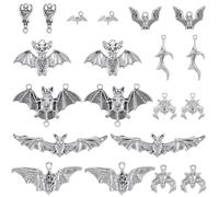 SUNNYCLUE 1 boîte de 40 pièces 10 styles de Breloques en Alliage de Chauve Souris Argentées en Vrac Assorties en Métal Halloween Animal Tibétain Effrayant Horreur Flittermouse Mouche Animal Breloque p