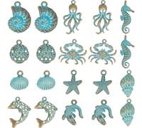 SUNNYCLUE 1 boîte de 40 pièces 10 Styles de Breloques sur Le Thème de L'Océan, Breloques de la Vie Marine en Vrac, Couleur Bronze Antique, Turquoise, Animal de L'Océan, Breloque D'Été Vintage pour la