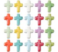 SUNNYCLUE 1 boîte de 40 pièces de Perles Croisées Colorées de 10 couleurs Perles en Porcelaine et Céramique Style Vintage Chapelet Brillant Petites Croix de Pâques pour la Fabrication de Bijoux Fourni