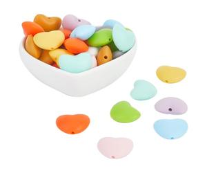 SUNNYCLUE 1 boîte de 40 pièces de Perles en Silicone en Forme de Cœur de 10 couleurs en Vrac Multicolores pour la Saint Valentin Orange Violet Rose Blanc Perles D'Amour pour la Fabrication de Bijoux C