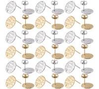 SUNNYCLUE 1 boîte de 40 tiges de Boucles D'Oreilles Plates et Rondes avec Trou de 12mm Tiges D'Oreilles Rondes Texturées en Acier Inoxydable Doré Apprêts pour la Création de Bijoux Accessoires et Lois