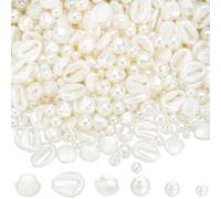 SUNNYCLUE 1 boîte de 400 perles de Coquillage Blanches en Vrac Jolies Perles D'Imitation en Plastique ABS Beige Hautes Perles de Coquillages Perles de Mer Océaniques pour la Fabrication de Bijoux Bric