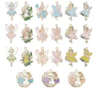 SUNNYCLUE 1 boîte de 42 breloques Féeriques 21 styles Breloques Ange en Émail Motif Floral Coloré Ailes de Dessin Animé Pendentifs pour la Fabrication de Bijoux Colliers Marque Pages Porte Clés Loisir