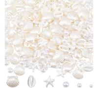 SUNNYCLUE 1 boîte de 440 perles D'Imitation Nacrées Blanches en Plastique Perles Rondes en Forme D'Étoile de Mer de Coquillage et de Conque Idéales pour la Création de Bijoux (Bracelets Colliers Boucl