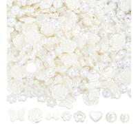 SUNNYCLUE 1 boîte de 440 pièces de 8 styles Assortis de Perles Blanches en Forme de Cœur en Vrac Jolies Perles en Plastique ABS Beiges Roses Papillon Nœud pour la Fabrication de Bijoux Bricolage Brace