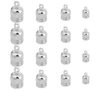 SUNNYCLUE 1 boîte de 48 capuchons à Pompons, Embouts de Cordon en Cuir Argenté, Capuchons en Cuir en Laiton, Colle dans le Corps, Embouts de Fixation, Extrémités de Cordon à Pompons pour la Fabricatio