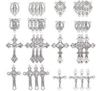 SUNNYCLUE 1 boîte de 48 pièces 8 styles Différents Breloques pour Centre de Table de Chapelet Croix de Chapelet et Crucifix de Pâques Amulettes en Métal Médailles Maillons de Lustre Connecteurs Penden