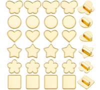SUNNYCLUE 1 boîte de 48 pièces de 6 styles de plateaux coulissants dorés en vrac, en vrac, rondes, étoiles, papillons, cœurs vierges en métal avec trou de 8 mm, perles coulissantes pour bracelets