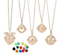 SUNNYCLUE 1 boîte de 5 colliers Diffuseurs D'Aromathérapie avec 20 boules à Pompons Arbre de Vie Ange Diffuseur D'Huiles Essentielles 304 pendentifs en Acier Inoxydable à Perles Creuses pour Femmes Ca