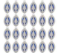 SUNNYCLUE 1 boîte de 50 breloques Crucifix Breloques de Chapelet Pendentifs Crucifix Vintage Argent Antique Émail Bleu Pendentifs Ovales de Pâques Croix de Chapelet pour la Fabrication de Bijoux Fourn