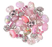 SUNNYCLUE 1 boîte de 50 perles Européennes en Vrac Perles D'Espacement à Grand Trou Roses Mignonnes Strass Métal Résine Fleur Aléatoire Rondelles D'Espacement Rondes pour la Fabrication de Bijoux Brel