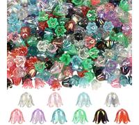 SUNNYCLUE 1 boîte de 500 capuchons de Perles en Acrylique de 10 couleurs Perles Florales Colorées en Vrac en Plastique Transparent Fleurs de Lys Entretoises à Ressort pour la Fabrication de Bijoux Bra