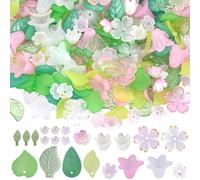 SUNNYCLUE 1 boîte de 500 perles en Acrylique Assorties en Forme de Feuilles et de Fleurs avec des Perles Roses Printanières des Fleurs de Cerisier et des Feuilles Vertes Idéal pour la Création de Bijo
