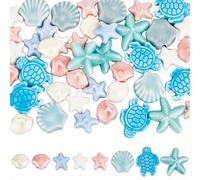 SUNNYCLUE 1 boîte de 56 perles en Céramique Sur le Thème de L'Océan (8 styles Différents) : Étoiles de Mer Coquillages Tortues Marines etc Idéales pour la Création de Bijoux (Bracelets Colliers Boucle