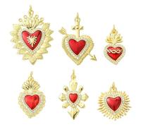 SUNNYCLUE 1 boîte de 6 breloques en Laiton Plaqué Or 6 carats 18 styles Breloques en Forme de Cœur Sacré Breloques en Forme de Cœur Rouge Pendentifs en Vrac en Oxyde de Zirconium pour la Saint Valenti