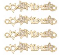SUNNYCLUE 1 boîte de 6 Breloques « Mama » Dorées en Laiton Serties de Zircon Cubique Micro Pavé et de Strass Idéales pour la Création de Bijoux : Colliers Bracelets et Boucles d'oreilles