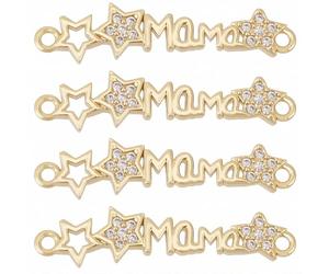 SUNNYCLUE 1 boîte de 6 Breloques « Mama » Dorées en Laiton Serties de Zircon Cubique Micro Pavé et de Strass Idéales pour la Création de Bijoux : Colliers Bracelets et Boucles d'oreilles