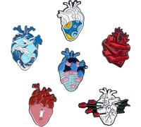 SUNNYCLUE 1 boîte de 6 broches anatomiques en forme de cœur en émail avec fermoirs papillon en fer pour sacs, vêtements, décoration