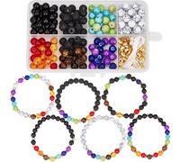 SUNNYCLUE 1 boîte de 6 ensembles de 7 perles de Pierre Chakra pour la Fabrication de Bracelets, Pierre Noire, Howlite, Jaspe Impérial, Roche de Lave Naturelle, Perles D'Oeil de Tigre, Énergie de Guéri