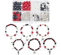 SUNNYCLUE 1 boîte de 6 ensembles de Bracelets D'Halloween Breloques en Forme D'Araignée Breloque Gothique Ronde Cœur Étoile Perles D'Espacement en Verre Noir et Rouge pour Kits de Fabrication de Bijou