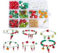 SUNNYCLUE 1 boîte de 6 kits de Fabrication de Bracelets Breloques en Forme de Piment Breloque en Forme de Piment Rouge Perles en Verre Rouge et Vert en Vrac Breloques en Forme de Piments Forts et de L