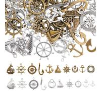 SUNNYCLUE 1 boîte de 60 Breloques de Marin 20 Styles Tibétain en Alliage Représentant Une Ancre Une Boussole Une Barre de Bateau et Un Gouvernail. Pendentifs Nautiques pour la Créatio