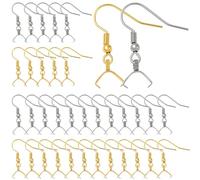 SUNNYCLUE 1 boîte de 60 Crochets de Boucles d'oreilles à Pincer 304 Crochets d'oreilles en Acier Inoxydable Métal Argenté et Doré avec Fermoirs pour la Fabrication de Bijoux Fournitures de Cadeaux de