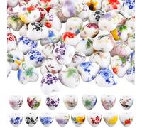 SUNNYCLUE 1 boîte de 60 perles en Céramique en Forme de Cœur 15 couleurs en Porcelaine en Vrac à Imprimé Floral Chinois Coloré pour la Fabrication de Bijoux de Bracelets de Colliers et de Loisirs Créa