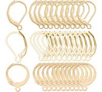 SUNNYCLUE 1 boîte de 60 pièces 3 styles de Crochets de Boucles D'Oreilles Plaqués Or 24 carats Véritables, Boucles D'Oreilles à Levier en Acier Inoxydable, Fil D'Oreille Français, Fil D'Oreille Rond à