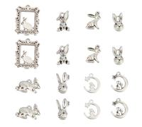 SUNNYCLUE 1 boîte de 64 breloques en Forme de Lapin de 8 styles en Vrac Breloque pour Animal de Compagnie en Alliage de Métal de Pâques Mignon Argent Antique Tibétain pour la Fabrication de Bijoux Bre