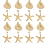 SUNNYCLUE 1 boîte de 64 breloques Étoiles de Mer et Coquillages en Acier Inoxydable 2 styles Breloques de Plage en Vrac Style Bohème Été Métal Doré Pendentifs Océan pour la Fabrication de Bijoux Fourn