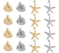 SUNNYCLUE 1 boîte de 64 breloques Océaniques en Métal 2 styles Dorées et Argentées en Vrac Style Bohème Étoile de Mer Coquillage Vie Marine Pendentifs pour la Fabrication de Bijoux Fournitures de Bric