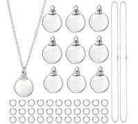 SUNNYCLUE 1 boîte de 64 pièces DIY 12 ensembles Kit de Colliers de Fioles Colliers de Fioles en Verre Breloques de Bouteille en Verre 304 chaînes de Bijoux en Acier Inoxydable pour Kits de Fabrication