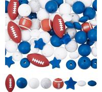 SUNNYCLUE 1 boîte de 68 pièces de 8 styles de Breloques de Football de Rugby en Silicone Breloques de Sport Hautes Balles en Caoutchouc Souple Boulier Rond Perles D'Espacement Lâches de Sport pour Por
