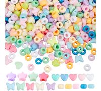 SUNNYCLUE 1 boîte de 700 pièces de 11 styles de Perles de Poney Colorées Mini Perles Acryliques en Vrac Assortiment de Couleurs Macaron Étoile Cœur Nœud Papillon Formes Rondes Perles pour la Fabricati
