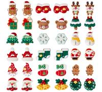 SUNNYCLUE 1 boîte de 72 breloques à Dos Plat en Résine de Noël de 18 styles Cabochons de Noël Père Noël Flocon de Neige Vacances D'Hiver Rouges Breloques à Dos Plat pour L'Artisanat Embellissements Sc