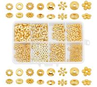 SUNNYCLUE 1 boîte de 8 styles 320 pièces Perles Intercalaires en Métal Perles Tibétaines Petites Perles Intercalaires en Alliage Doré Antique Plates pour la Fabrication de Bijoux Colliers Bracelets Lo