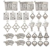 SUNNYCLUE 1 boîte de 80 breloques de Poker Argentées de 10 styles Breloques de Cartes à Jouer Alliage Tibétain As de Pique Jeux D'Indices Pendentifs en Forme de Losange et de Cœur pour la Fabrication