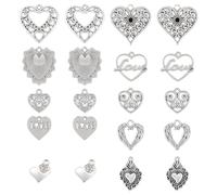 SUNNYCLUE 1 boîte de 80 breloques en Forme de Cœur pour la Saint-Valentin, Style Tibétain, en Argent Antique, Breloques Sacrées, Aile D'Ange, Filigrane, Pendentif en Forme de Cœur Creux pour la Fabric