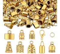 SUNNYCLUE 1 boîte de 80 Embouts de Cordon en Cuir Doré Antique Fermoirs Mousquetons et Anneaux de Jonction pour la Fabrication de Bijoux (Bracelets Colliers et Boucles d'oreilles)