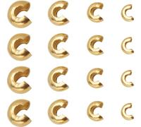 SUNNYCLUE 1 boîte de 80 perles à écraser en acier inoxydable doré de 3 mm, 4 mm, 5 mm, 6 mm - Petit côté ouvert - Embouts semi-circulaires - Perles d'espacement en métal pour bijoux