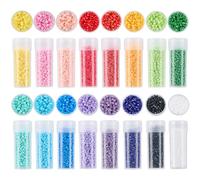 SUNNYCLUE 1 boîte de 80g de Perles de Rocaille Cylindriques en Verre de 16 couleurs Uniformes Rondes et Colorées Petites Perles D'Espacement en Forme de Poney Idéales pour la Création de Bijoux Bracel