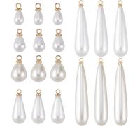 SUNNYCLUE 1 boîte de 96 breloques en Fausses Perles 6 styles Breloques en Forme de Larme Blanche en Plastique Imitation Ovale avec Boucle Dorée Pendentifs pour la Fabrication de Bijoux Boucles D'Oreil