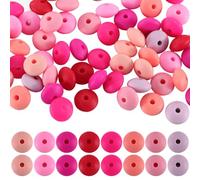 SUNNYCLUE 1 boîte de 96 perles de Boulier en Silicone Rose de 12 mm, Perles de Lentilles en Vrac, Mignonnes, Plates et Rondes en Caoutchouc, Perles Focales D'Espacement en Vrac pour Stylos à Perles, P