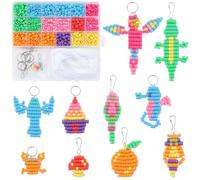 SUNNYCLUE 1 boîte de Bricolage 10 ensembles de Perles de Poney pour Animaux de Compagnie, Perles de Poney de 6 mm, Kit de Fabrication de Porte-Clés, Kit D'Artisanat de Perles, Animal, Hippocampe, Oise